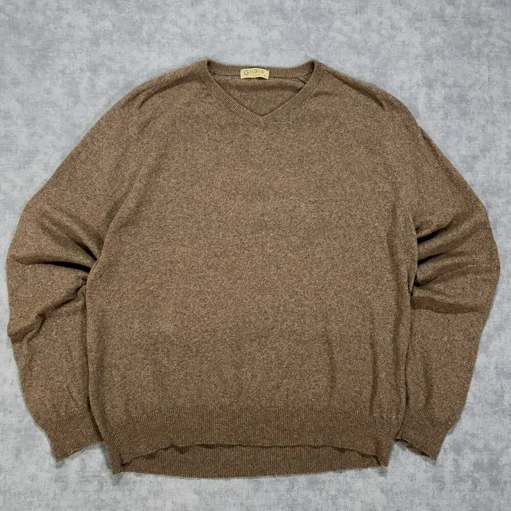 J.Crew Mens XL Cotton Cashmere V Neck Sweater Brown knit Preppy 86055